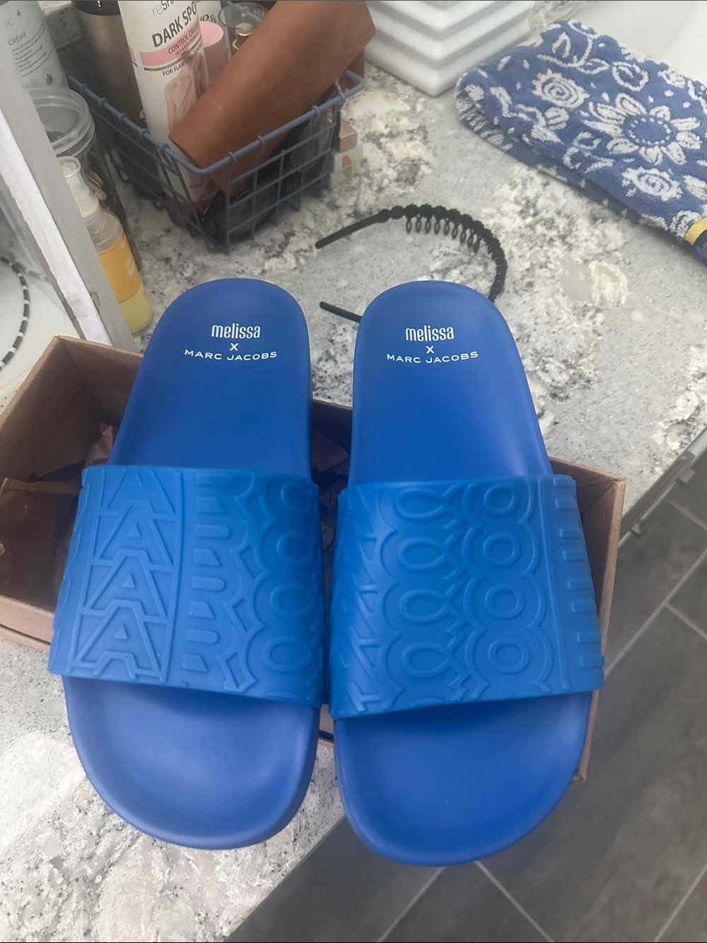 NEW Marc Jacobs Royal Blue Logo Slide Sandals